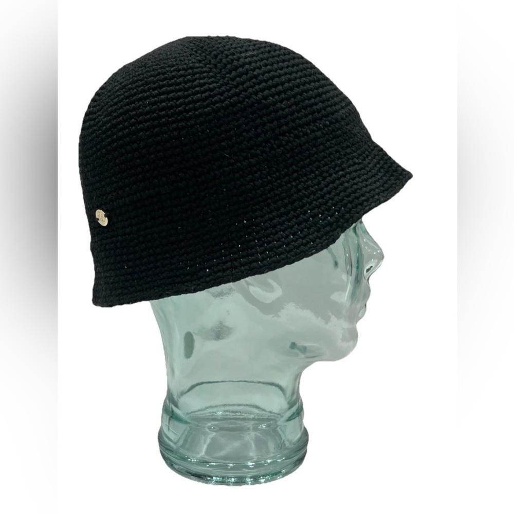 Helen Kaminski Australia Crochet Bucket Hat 100% Cotton Black Packable One Size